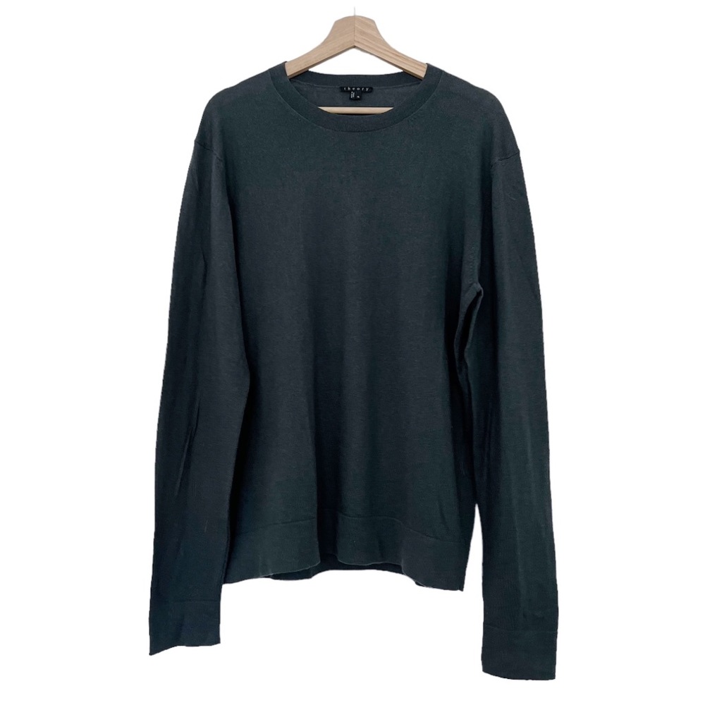 Theory Men’s Cashmere Cotton Blend Lightweight Sweater Teal Grey Size XL